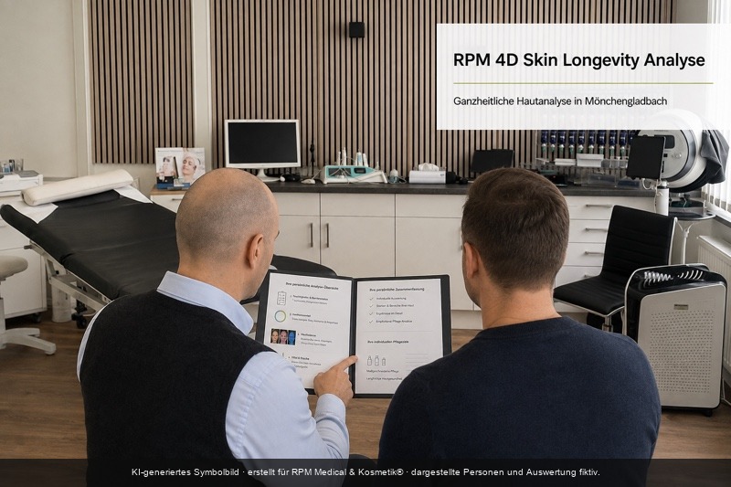 Beratung zur RPM 4D Skin Longevity Analyse mit einem männlichen Kunden im Kosmetikstudio in Mönchengladbach